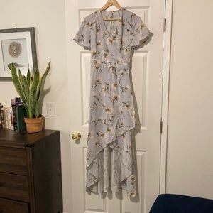 Flowy high low wrap dress